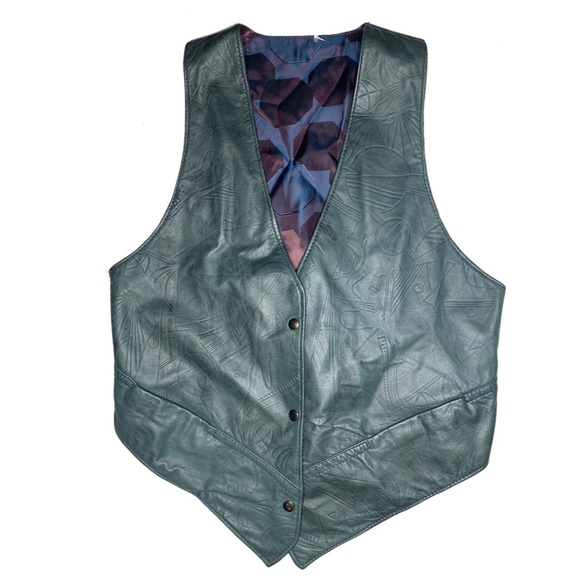 Leather Vest teal Reversible Country core Cottage core Vest - Picture 1 of 15